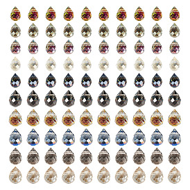 100шт 2 стили прозрачные гальванические стеклянные бусины, граненые, каплевидная капля с просверленным верхом, с полным покрытием цвета радуги