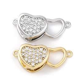 Латунные застежки из прозрачного кубического циркония с микропаве, без кадмия, без никеля и без свинца, сердце