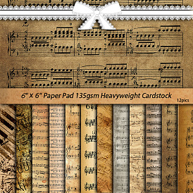 12pcs Retro Music Score Scrapbook Paper, Collage Creative Journal Decoration Backgroud Sheets