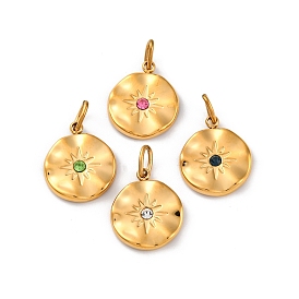 304 из нержавеющей стали горный хрусталь подвески, ионное покрытие (ip), плоско-круглые, реальный 14 k позолоченный