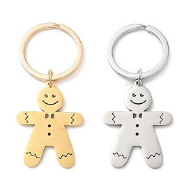 201 Рождественский брелок в виде пряничного человечка из нержавеющей стали, С кольцами