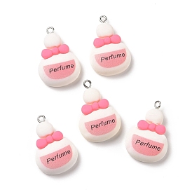 Opaque Resin Pendants, with Platinum Tone Iron Loops. Bottle with Word Perfume