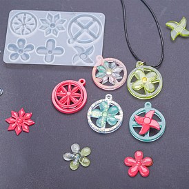 Flat Round Spinning Pendant and Windmill & Snowflake & Flower & Clover & Tyre Cabochon Silicone Molds, Resin Casting Molds, for UV Resin & Epoxy Resin Jewelry Making