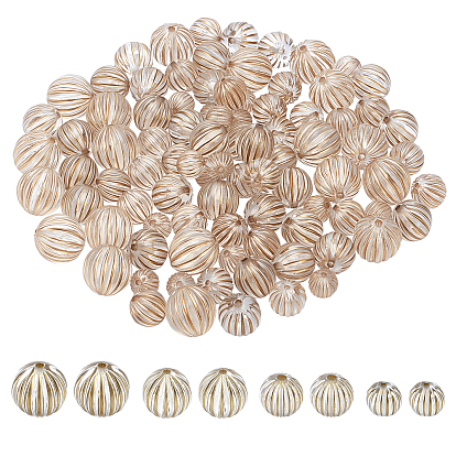 200Pcs 4 Style Plating Transparent Acrylic Beads, Golden Metal Enlaced, Corrugated Round