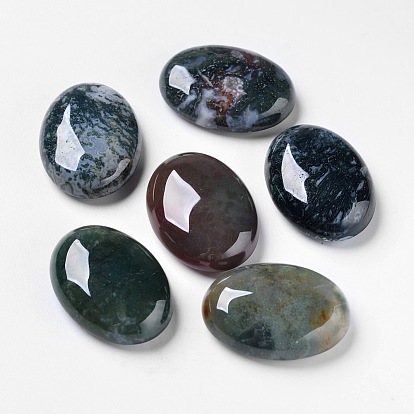 Natural Moss Agate Cabochons, Flat Back, Oval