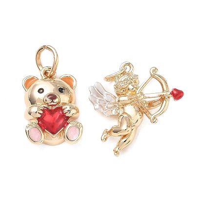 Brass with Red Enamel Pendants, Cupid/Bear Charms