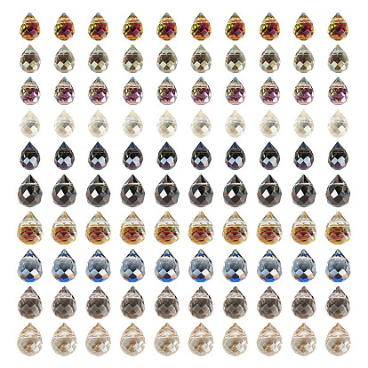 100шт 2 стили прозрачные гальванические стеклянные бусины, граненые, каплевидная капля с просверленным верхом, с полным покрытием цвета радуги
