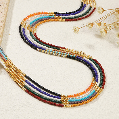 Винтажное короткое разноцветное ожерелье из стеклянных бус