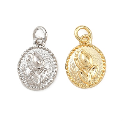 Латунные подвески, овальные и цветочные подвески, долговечный, без свинца и без кадмия, стойки покрытие, с целью перехода в кольце