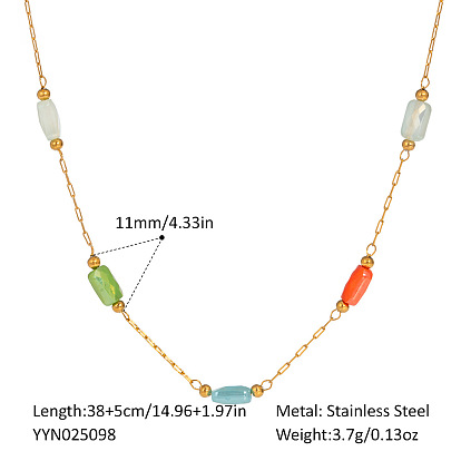 Ожерелья из прямоугольной цепочки из нержавеющей стали и стекла для женщин, красочный