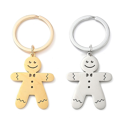 201 Рождественский брелок в виде пряничного человечка из нержавеющей стали, С кольцами