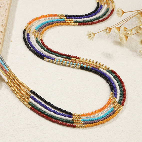 Винтажное короткое разноцветное ожерелье из стеклянных бус