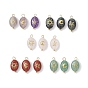 3Pcs Natural Mixed Gemstone Pendants, Oval Charms with Brass Sun & Moon & Star Slices, Golden