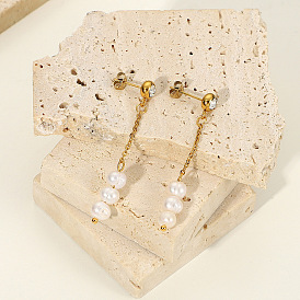 Gold Plated Stainless Steel Jewelry Set with CZ and Pearl Accents