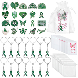 20 Наборы из эмалированного сплава с железным брелком и брошами, подарочными пакетами из органзы и бумажными открытками для повышения осведомленности о психическом здоровье, разнообразные, платина