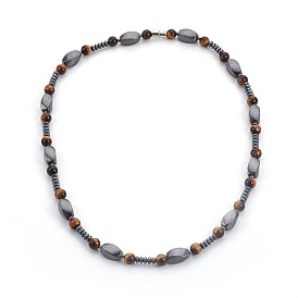 Non-magnétiques perles d'hématite synthétique colliers, avec fermoirs magnétiques en laiton et pierre précieuse naturelle
