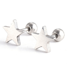201 Stainless Steel Barbell Cartilage Earrings, Screw Back Earrings, with 304 Stainless Steel Pins, Star