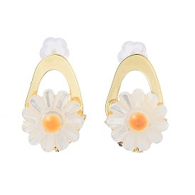 Clous d'oreilles en forme de fleur en coquillage naturel avec épingles en laiton et en argent sterling pour bijoux d'été