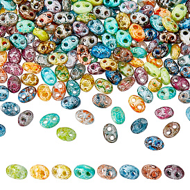 1200 pièces de perles de verre Picasso, 2-trou, ovale