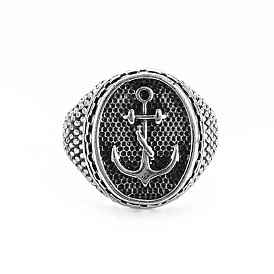 Oval with Anchor Alloy Finger Ring, Chunky Wide Ring for Men, Cadmium Free & Lead Free