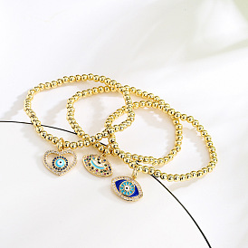 18K Gold Plated Blue Eye Pendant Beaded Bracelet for Women