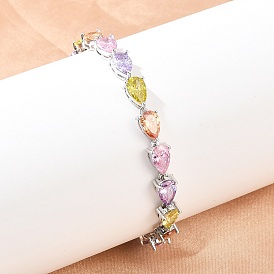 Теннисные браслеты из платиновой латуни с микропаве из кубических цирконий, браслеты для женщин, слеза, с группы часы застежками, долговечный