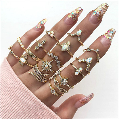 Bohemian Style Ring Set of 17 Diamond Set Ring Jewelry