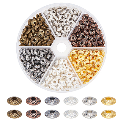 300Pcs 6 Colors Tibetan Style Alloy Spacer Beads, Lead Free & Cadmium Free, Flat Round