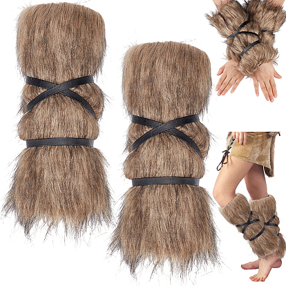 Рукава для ног из искусственной шерсти, гетры, с PU кожаный шнур