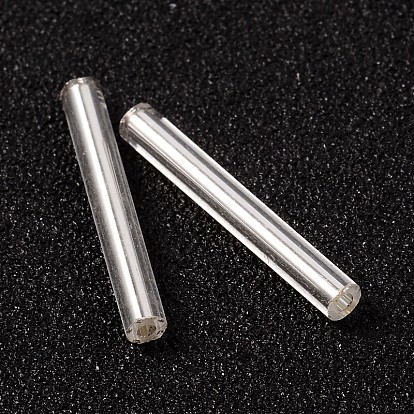 Glass Bugle Beads, Silver Color, 21~25x3mm, Hole: 0.5mm, about 1900pcs/one pound