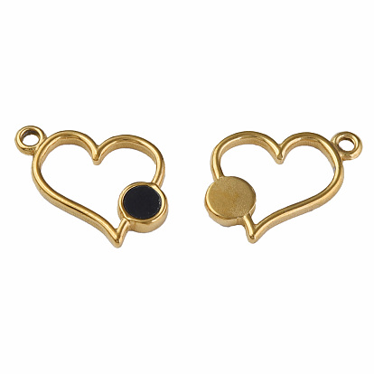 304 Stainless Steel Pendants, with Dyed Black Shell, Heart