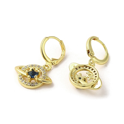 Planet Real 18K Gold Plated Brass Dangle Leverback Earrings, with Glass and Cubic Zirconia