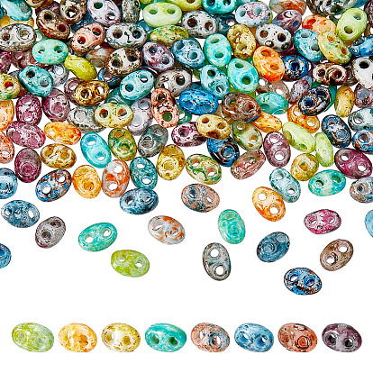 1200 pièces de perles de verre Picasso, 2-trou, ovale