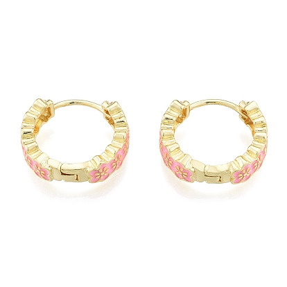 Серьги-кольца с эмалированными цветами сливы, золотые латунные украшения для женщин, без никеля 