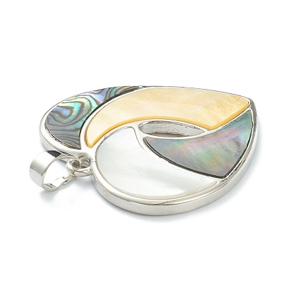 Natural Shell Pendants, with Platinum Plated Brass Findings, Heart