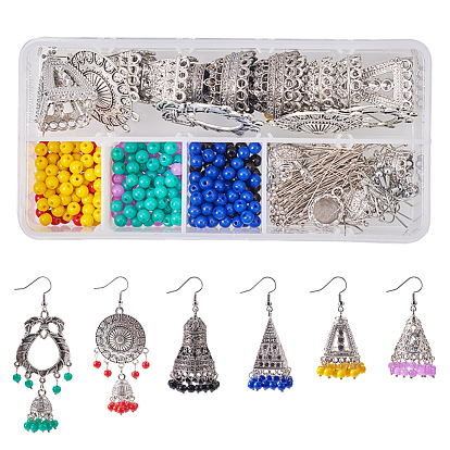 DIY Earring Making, with Alloy Pendant Bail, Alloy Chandelier Links, Glass Beads and Brass Earring Hooks