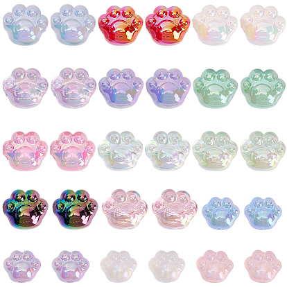 30 pcs 15 styles placage uv perles acryliques irisées arc-en-ciel, empreinte de patte de chat