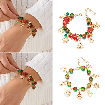 Браслеты с подвесками из рождественского сплава, браслеты из смолы и стеклянных бусин для женщин, разнообразные, золотые