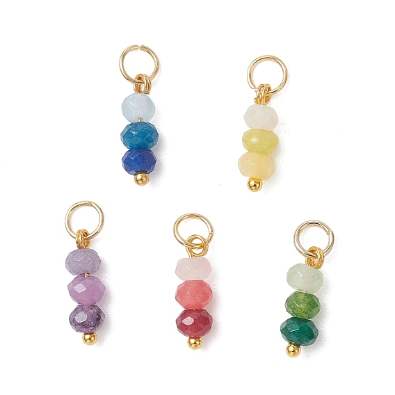 5шт. 5 цвета окрашенных натуральных малазийских нефритовых подвесок, Граненые подвески-рондели из бисера с фурнитурой из нержавеющей стали., разноцветные