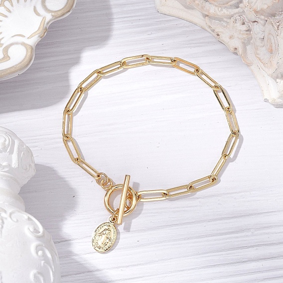 Браслеты-цепочки из латуни для скрепок для женщин, овальные с рисунками " virgin mary"