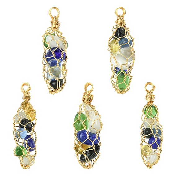 5 шт. Стеклянные подвески, с медной проволокой