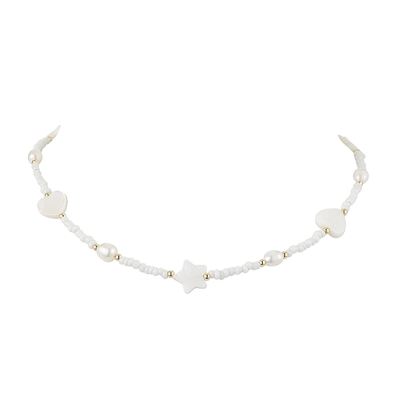 Ожерелья из стеклянных бусин в форме сердца и звезды, а также натурального культивированного пресноводного жемчуга и ракушек, с 304 цепями из нержавеющей стали