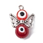 Evil Eye Resin Bead Pendants, Angel Charms with Antique Silver Plated Alloy Wings