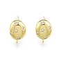 Brass Micro Pave Clear Cubic Zirconia Stud Earring Findings, with Vertical Loops, Nickel Free, Oval with Star Pattern
