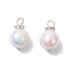 Имитация жемчуга акриловыми подвесками, круглые, с латунными бусинами-разделителями из стразов и железными штифтами с плоскими головками