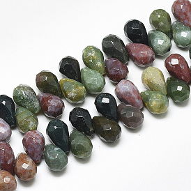 Natural Indian Agate Beads Strands, Top Drilled Beads, Faceted, Teardrop