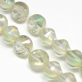 Electroplate Frosted Crystal Glass Bicone Beads Strands, Faceted, Rainbow Color Plated