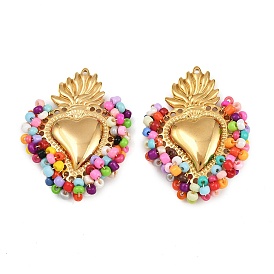 304 подвески из нержавеющей стали, сердце, со стеклянными бисеринами, вакуумное покрытие pvd