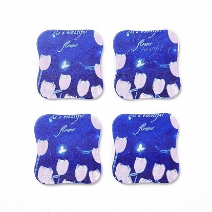 Acrylic Cabochons, for Hair Pins, Hair & Earrings Accessories, Rectangle with Flower Pattern