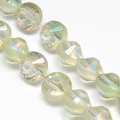 Electroplate Frosted Crystal Glass Bicone Beads Strands, Faceted, Rainbow Color Plated